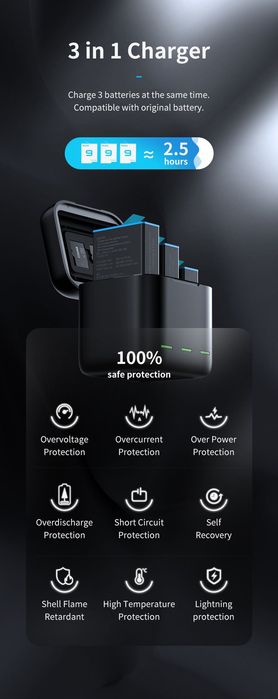 3x Baterias Gopro 5 6 7 8 Carregador Go Pro Hero