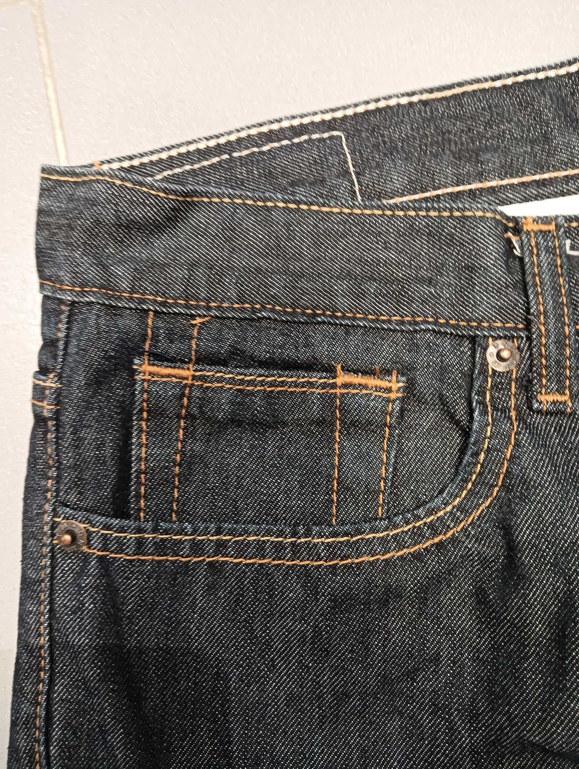 Męskie ciemne granatowe spodnie jeansowe Topman 86 cm nowe