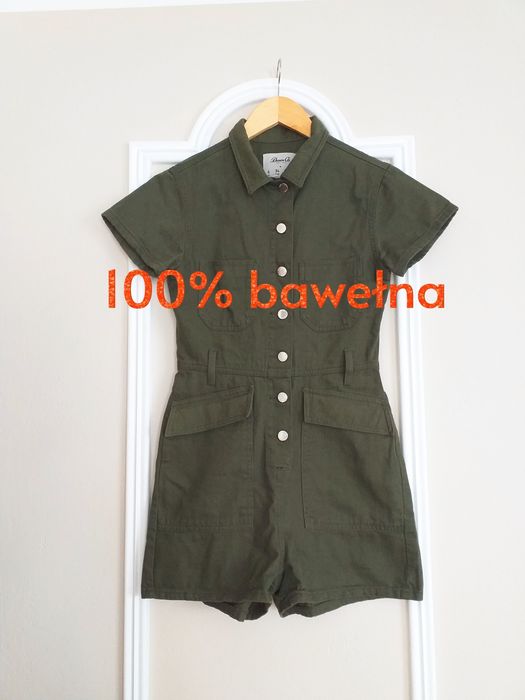 Kombinezon damski krótki z bawełny ciemna zieleń elegancki XS