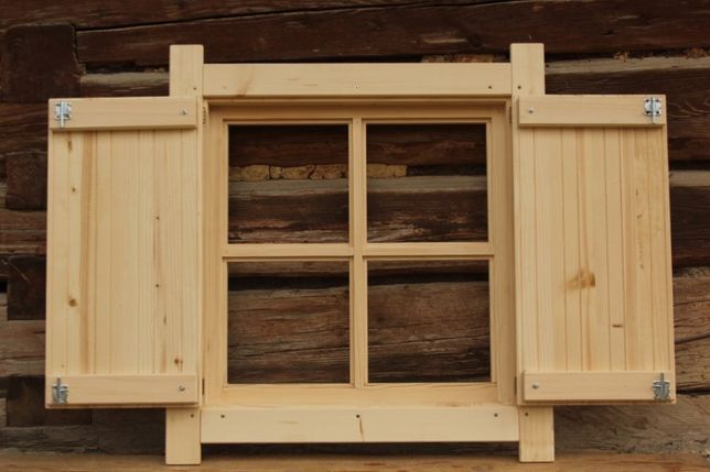 Okno drewniane z okiennicą Domek altana garaż wiata okiennice 75x75cm