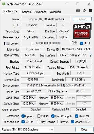 Karta Graficzna Powercolor Red Dragon AMD Rx 470 4GB