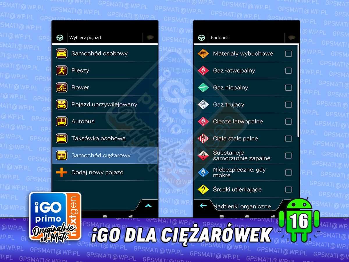 Nawigacja iGO Truck 2025 na Ciężarowe TIR Android 14 15 16 Radary Mapy