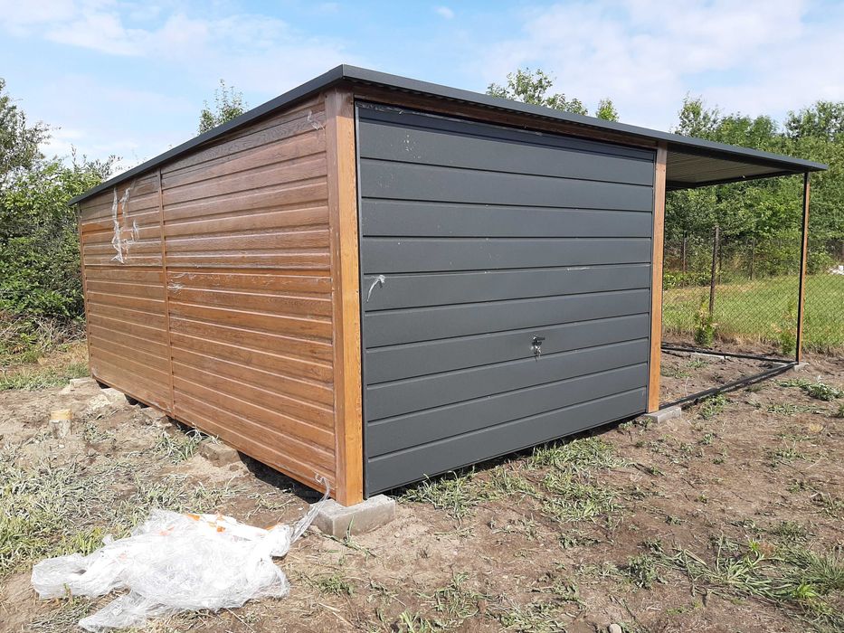 Garaż blaszany 4x5 +wiata. Antracyt, profil, Blaszak 5x5 4x6 PRODUCENT