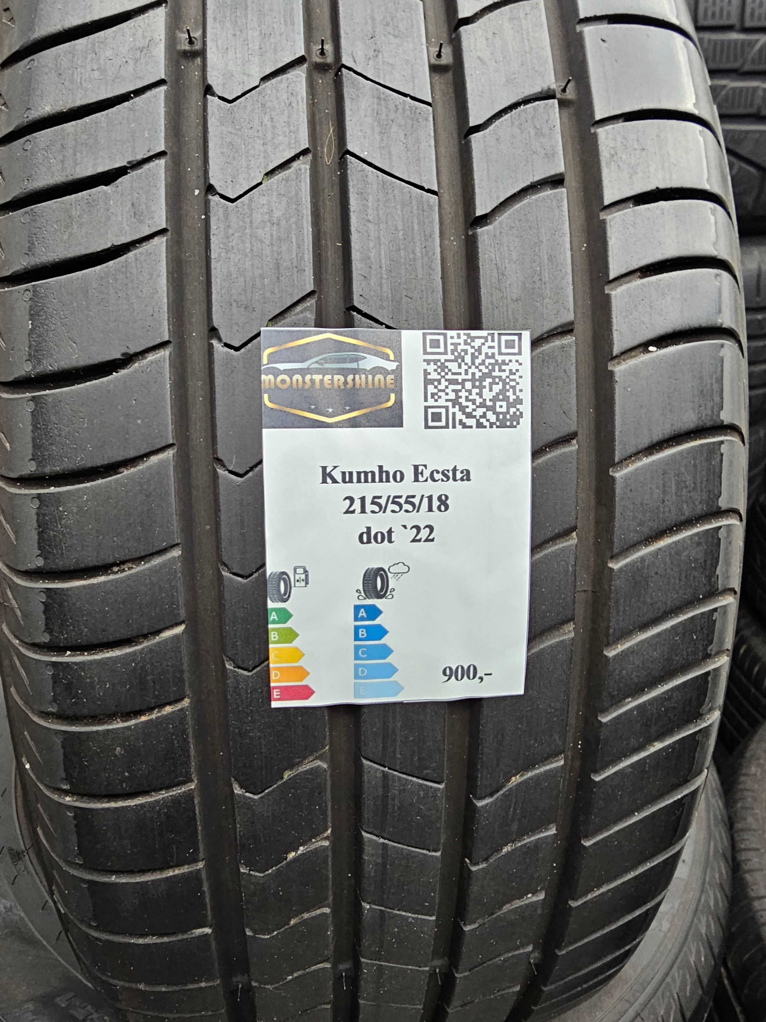 Kumho Ecsta 215/55/18 opony letnie/rok`22/9.000km/jak NOWE