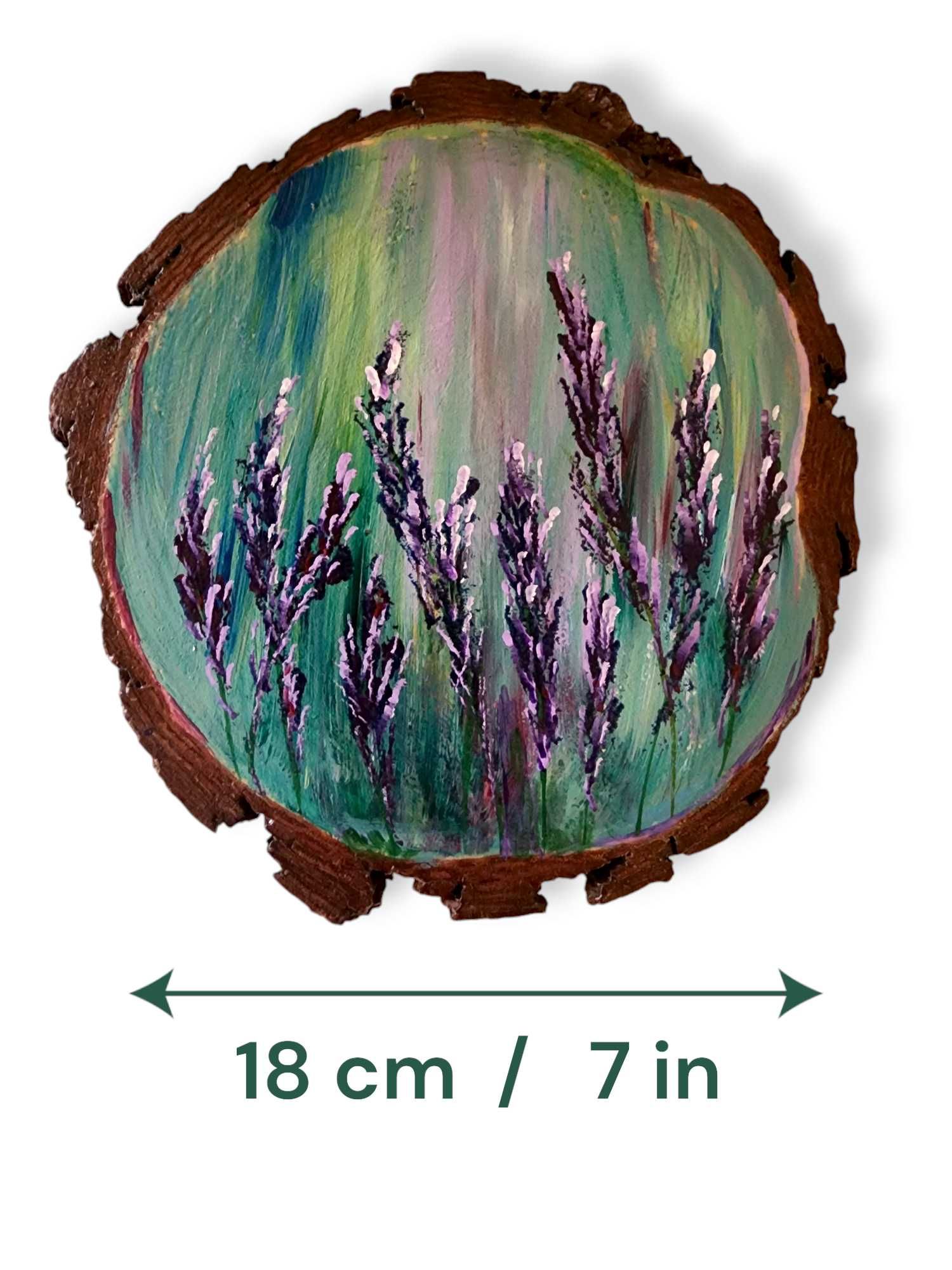 Pintura sobre Fatia de Madeira Rústica - "Lavanda" (18 cm)