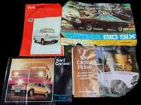 Prospekty samochodowe z lat 70, 80 zalane ford fiat