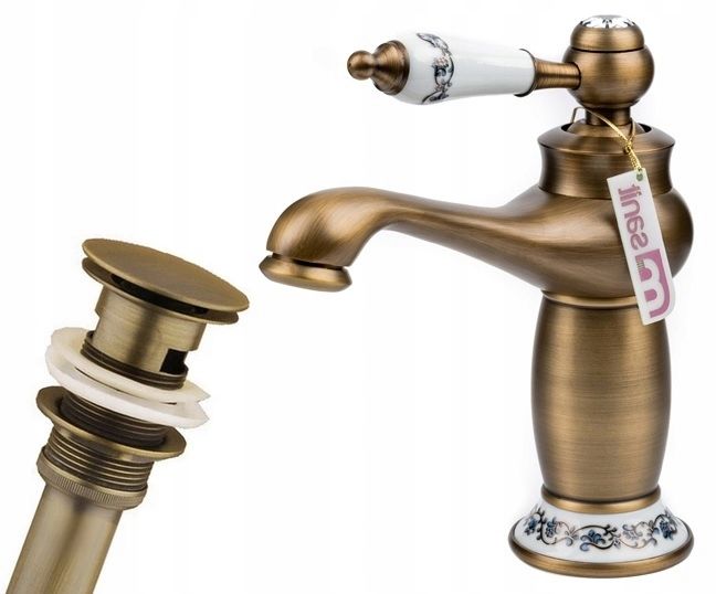 RETRO bateria umywalkowa stare złoto + korek klik