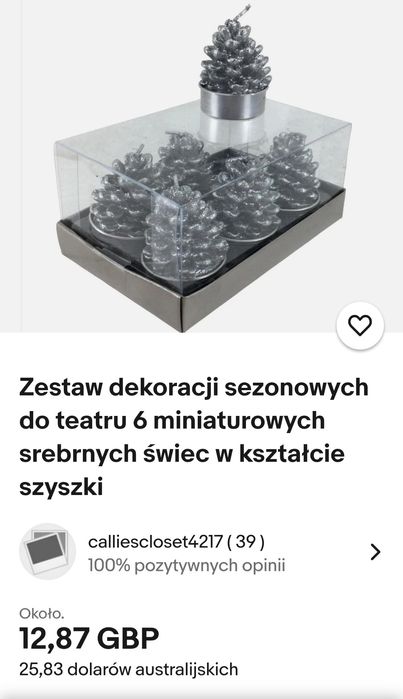 Zestaw 6 nowych srebrnych świeczek podgrzewaczy choinek plus gratisy