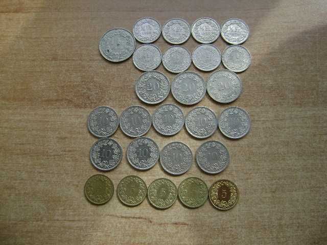 Starocie z PRL Stare monety Zestaw 26 monet 6,75 franka szwajcarskiego