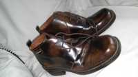 Skórzane brązowe botki buty Base London 41 / 42 cieniowane ciemny brąz