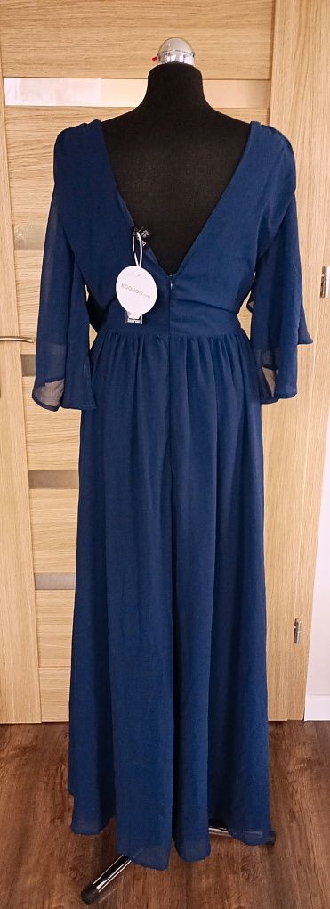 Boohoo Granatowa sukienka maxi 46 plus size curve wesele
