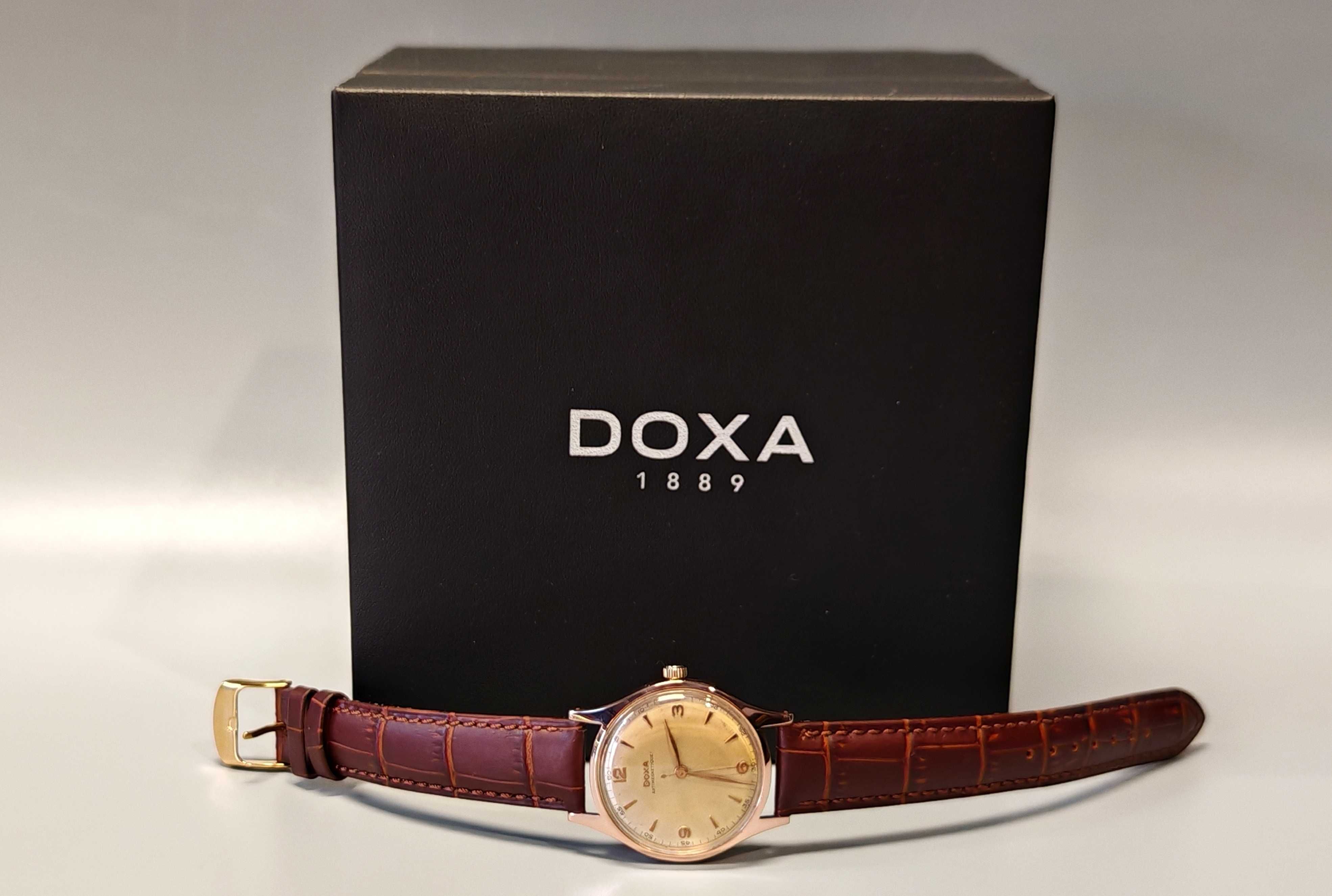 Złoty Zegarek Doxa Antimagnetique 585 14K Mechaniczny Pudełko Szwajcar