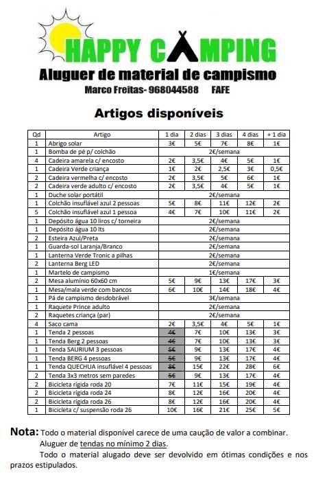 Artigos de Campismo - ALUGUER