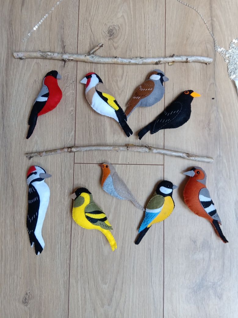 Ptaki z filcu, handmade zawieszka ozdoba