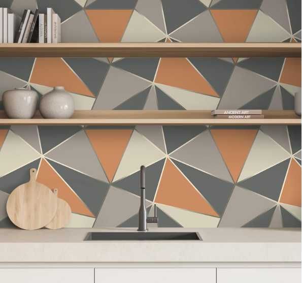 Tapeta samoprzylepna winylowa Geometryczna Szaro-Pomarańczowa NR.EO71