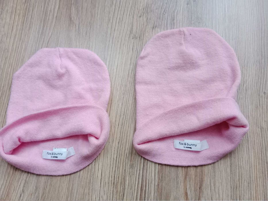 2 szt czapki różowe rozm S dla bliźniaczek 2-4 latka wiosna jesień