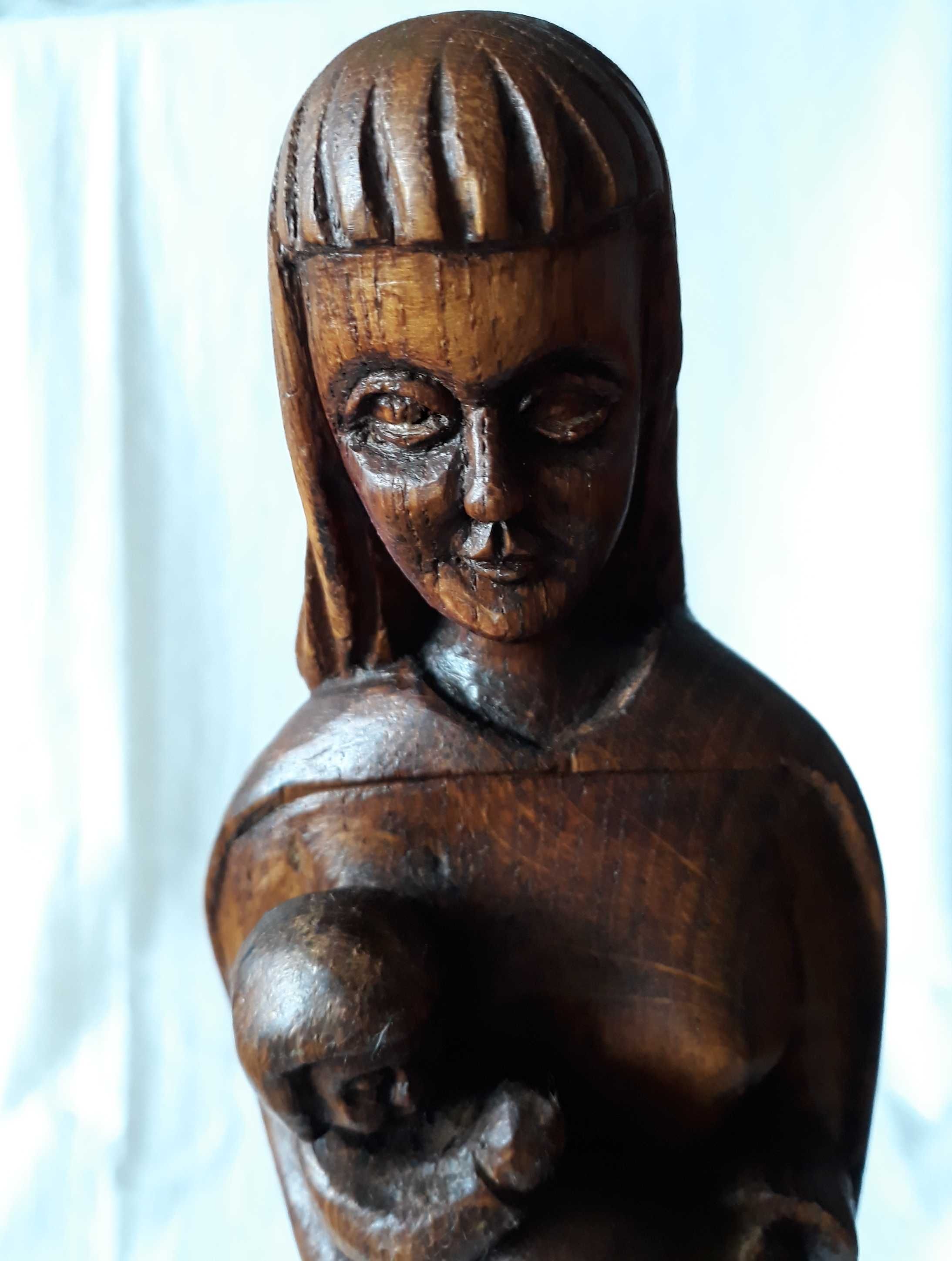 unikatowa drewniana  figura Madonna z Dzieciątkiem