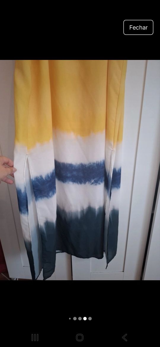 Vestido maxi de verão amarelo e azul