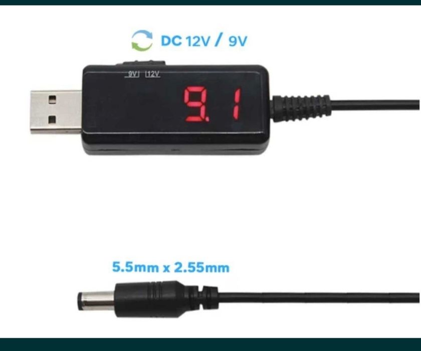 Кабель USB DC повышающий преобразователь с 5V от павербанка до 9V/12V