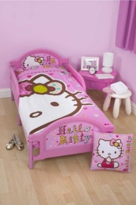 Łóżko HELLO KITTY z barierkami 144x74cm + materac