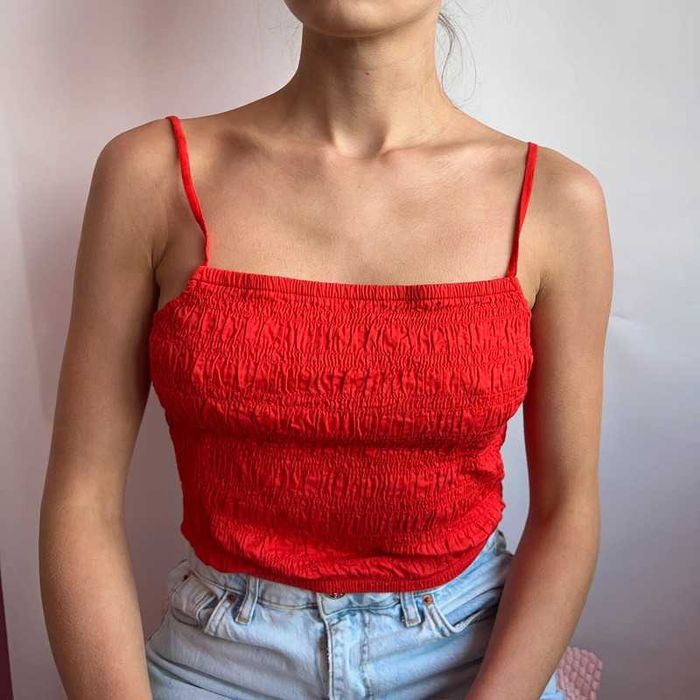 nowy z metką crop top marszczony xl 42 l czerwony na lato letni bluzka