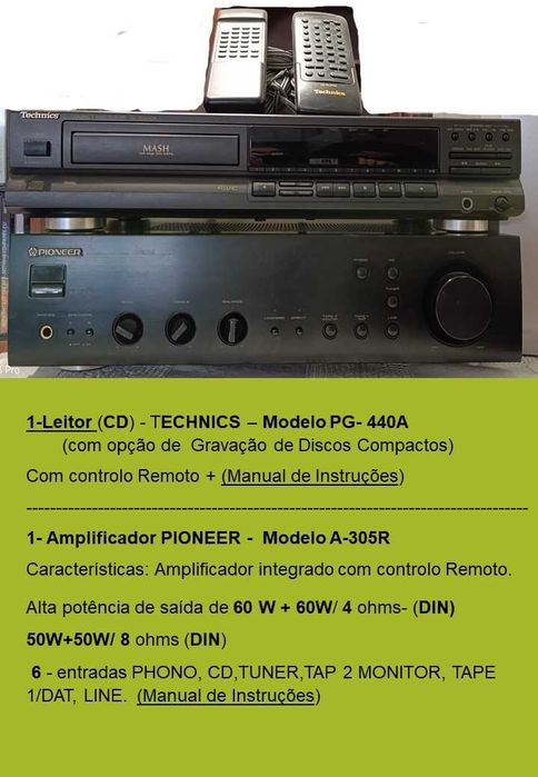 Amplificador PIONEER + Leitor CD-TECHNICS + Colunas SONY