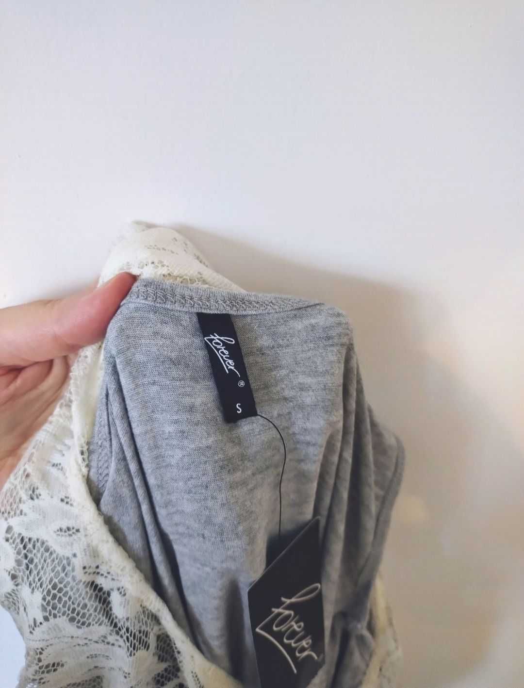 NOWA szara sukienka tunika z bolerkiem Forever 18 koronka 34 XS / 36 S
