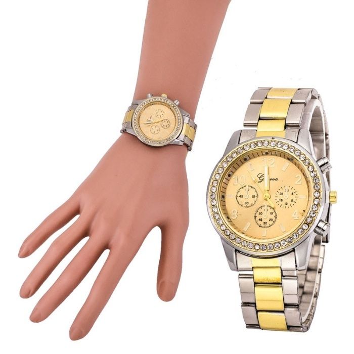 Женские наручные часы двухцветные Женева Geneva серебро-золото