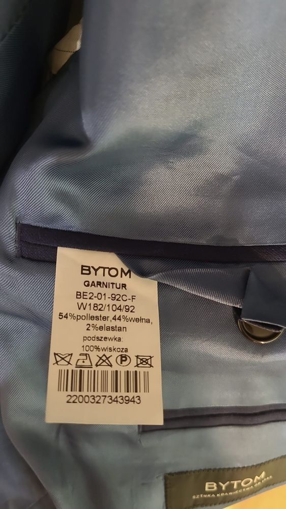 Garnitur męski BYTOM na studniówkę granatowy. Dokładne wymiary