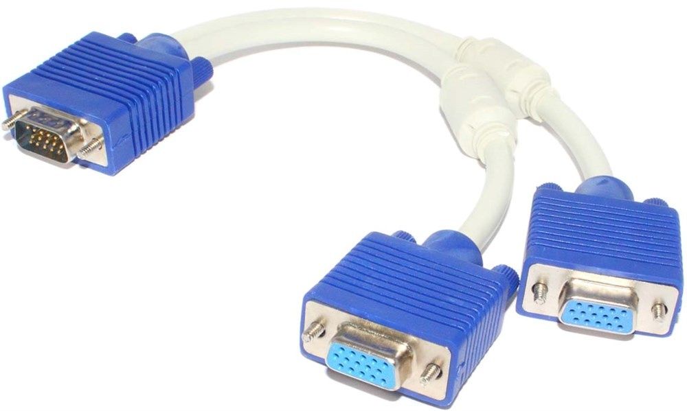 VGA сплиттер разветвитель VGA на 2 монитора (папа-мама), разные кабели