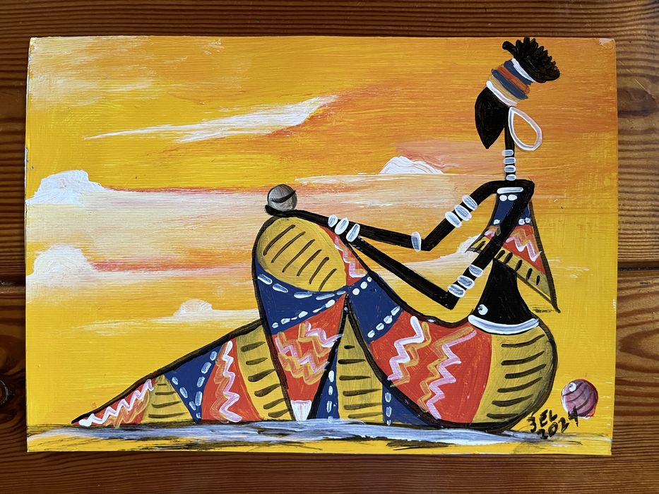 Afrykański obraz z Ghany sygnatura 3EL