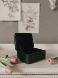 Ciemnozielony zielony welurowy kuferek na biżuterię akcesoria pojemnik