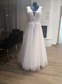Suknia ślubna Ariel MsModa r. L/XL koronka + pas cekinowy /tiulowa