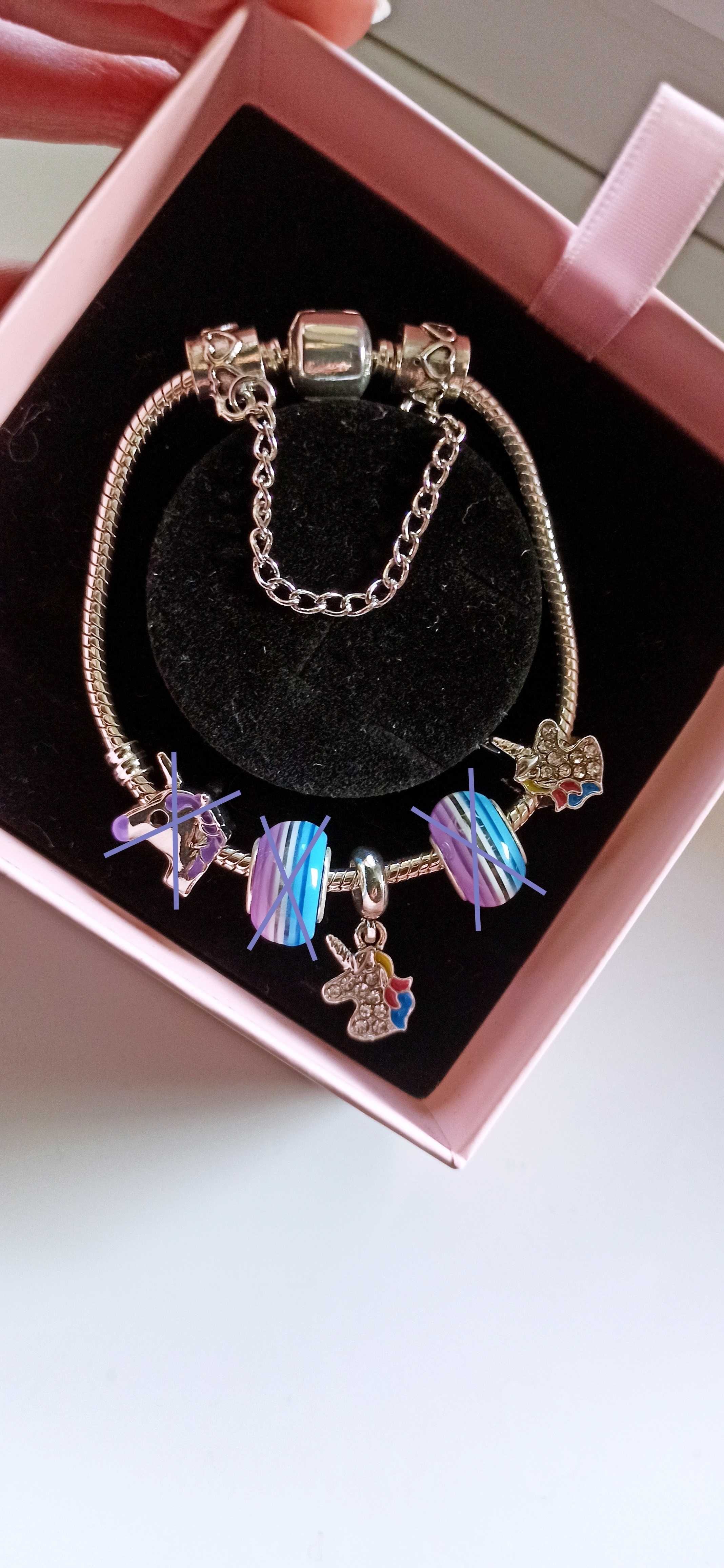 Bransoletka Modułowa Baryłka + Charms Zawieszka Unicorn + Łańcuszek