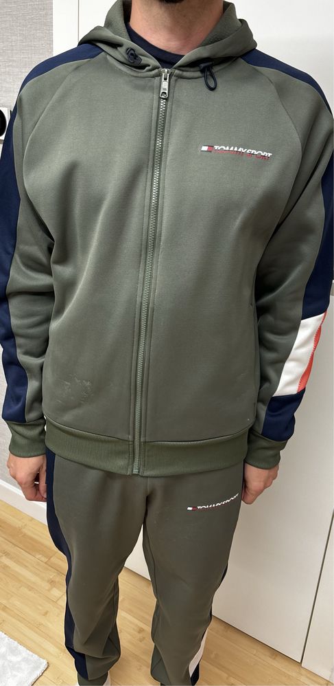 Tommy hilfiger modny dres bluza spodnie block khaki zielony M