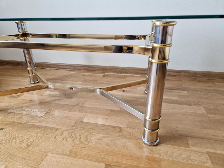 stolik szklany z nóżkami złoto srebrny 127cm x 61cm, wysokość 42cm
