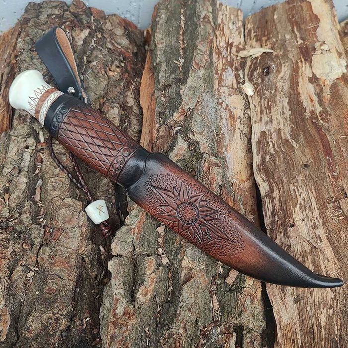 Нож финка "Пуукко", рог, N690, карельская береза