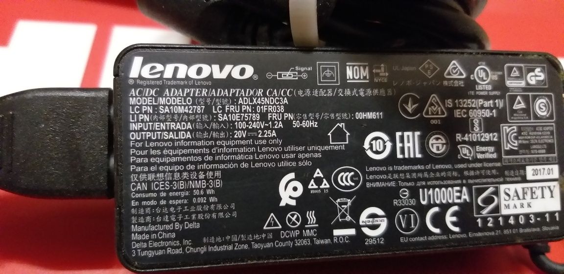 Oryginalny zasilacz Lenovo 45W 20V 2,25A