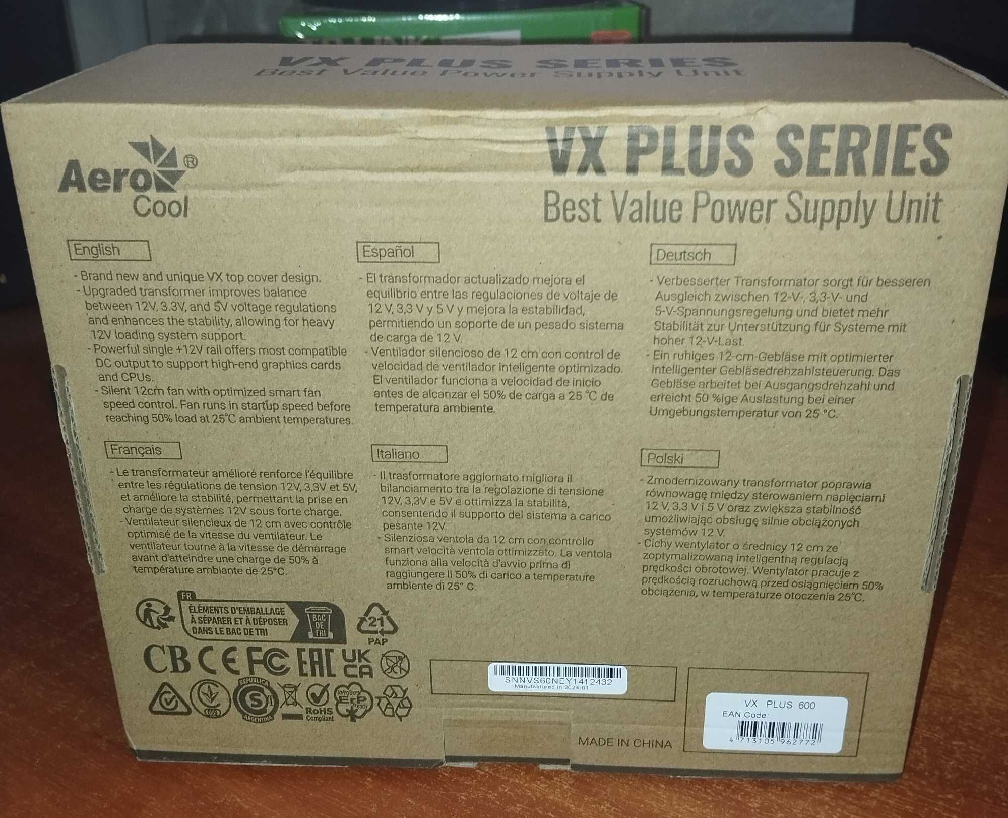 Блок питания AeroCool VX Plus 600