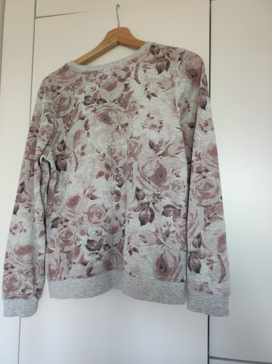 Bluza w kwiaty szaro-różowa