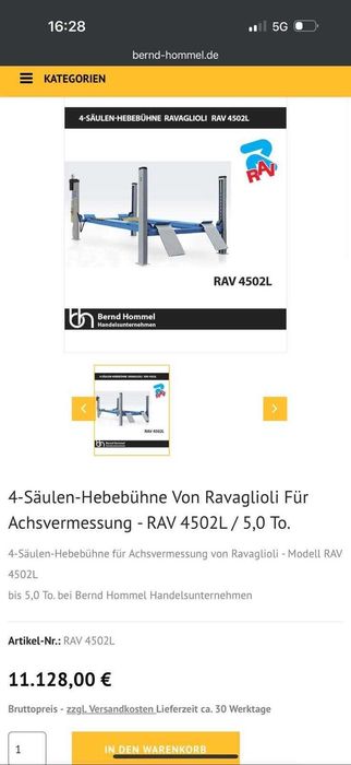 Podnośnik Czterokolumnowy Kolumnowy Warsztatowy RAVAGLIOLI 4502L 5 TON