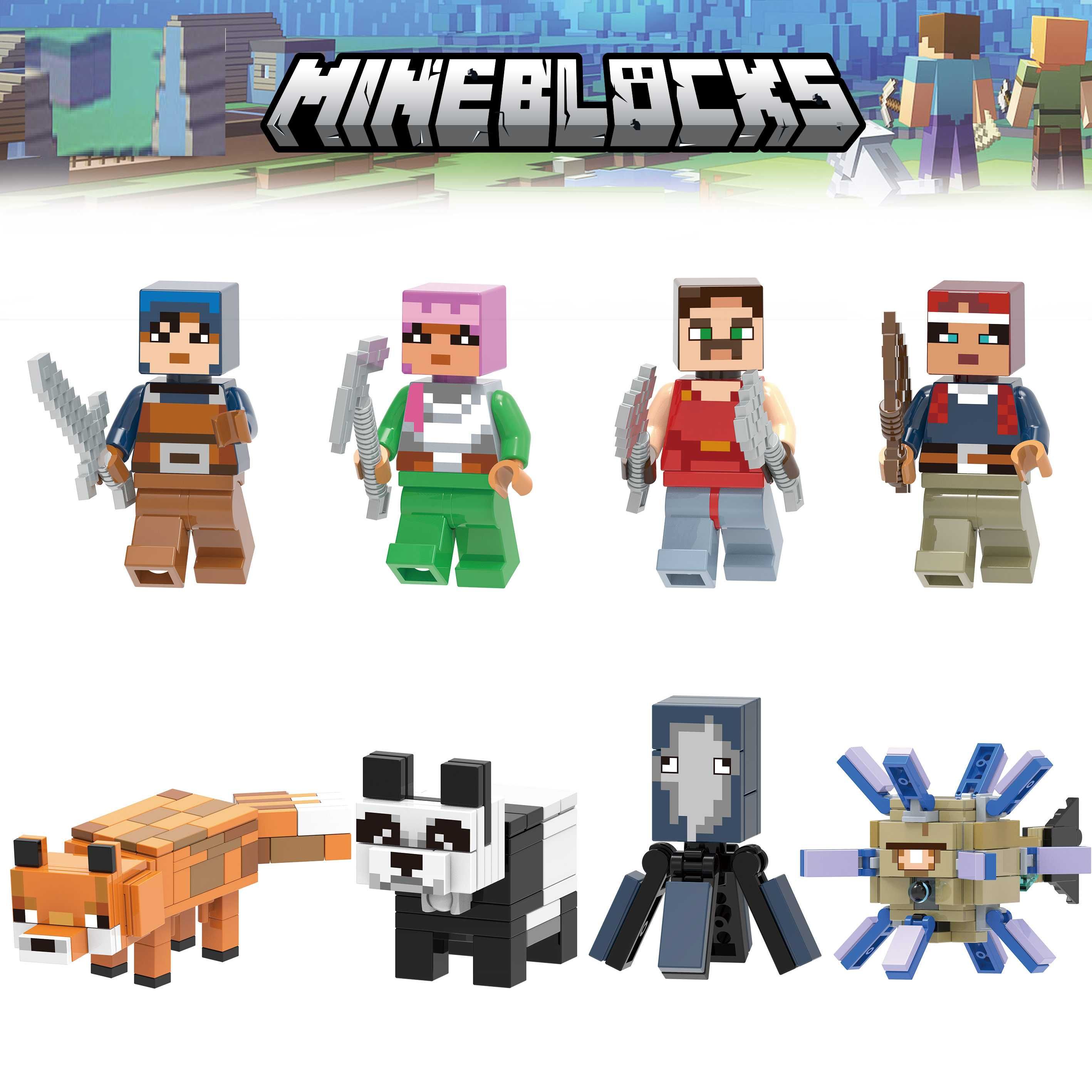 Coleção Minecraft nº1 - 4 Bonecos + 4 Kits (compatíveis com Lego)