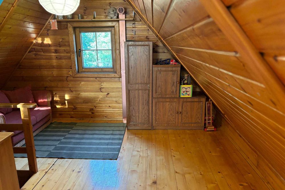 Drewniany domek na skraju lasu koło Kazimierz Dolny Janowiec nad Wisłą