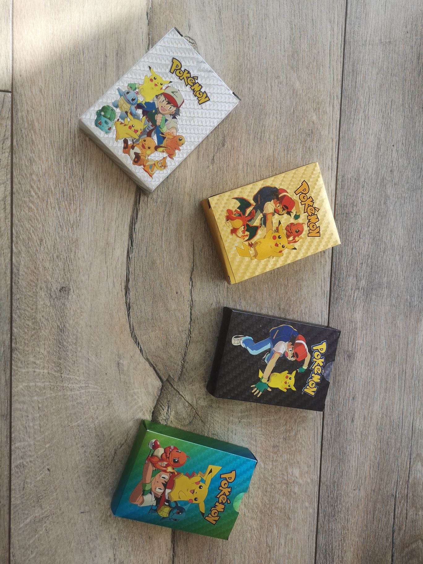Zestaw kart pokemon 4w1 złote srebrne tęczowe i czarne