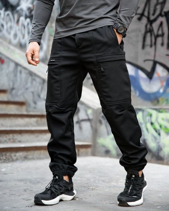 Чоловічі осінь карго штани софтшел lion Чорний
