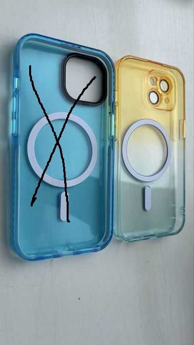 Чохол силіконовий жовто-блакитний Magsafe iphone 15