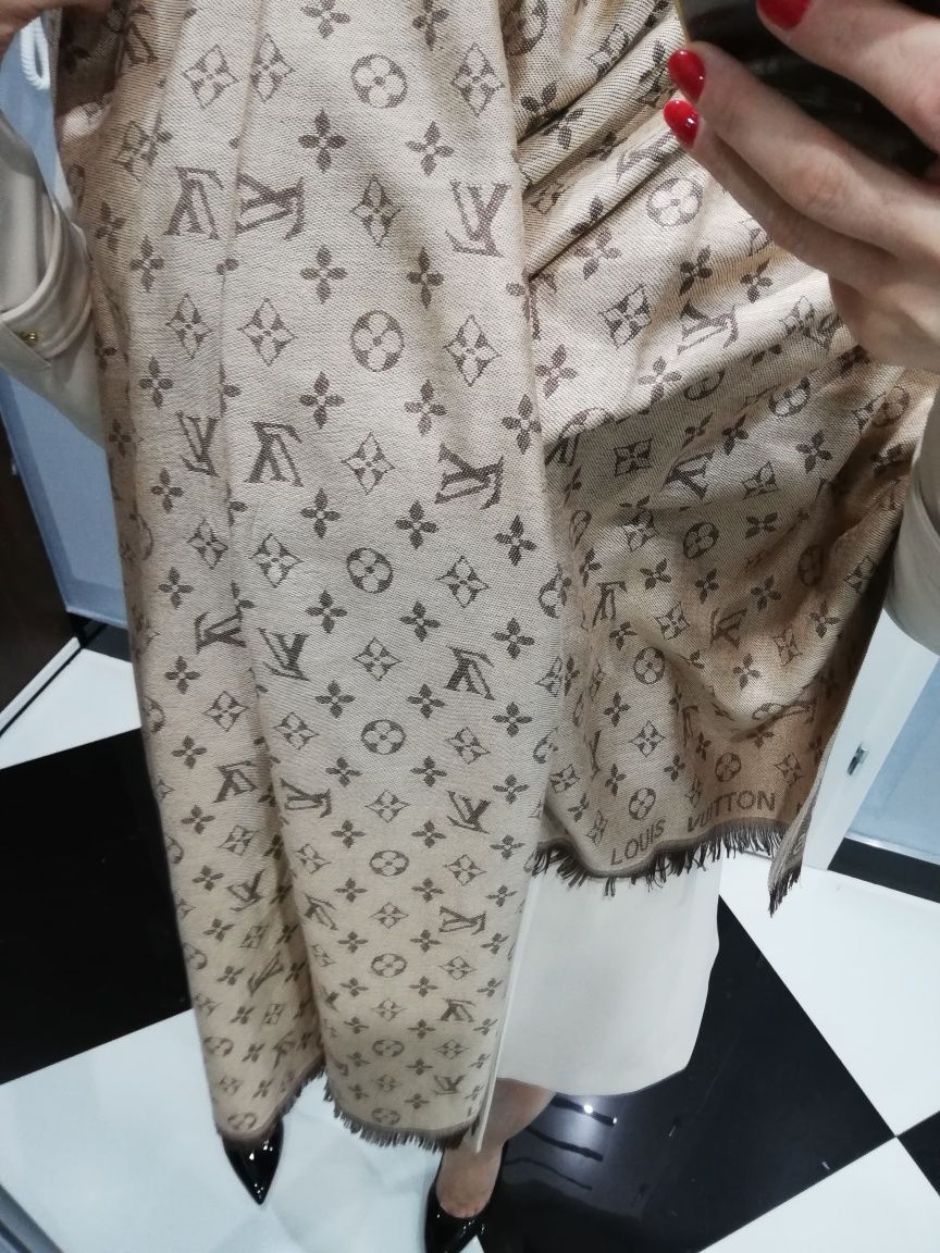 Klasyka brąz beż LV monogram szal miękki ciepły kaszmir