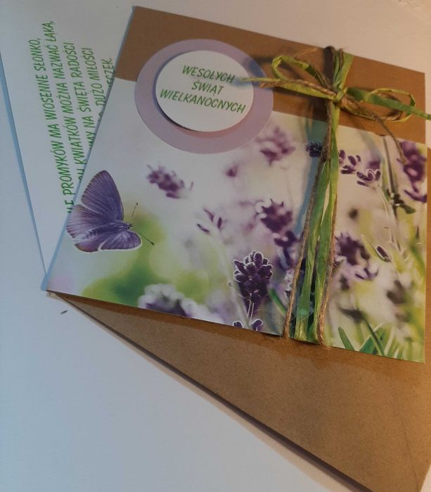 Kartka wielkanocna - ręcznie wykonana z życzeniami.