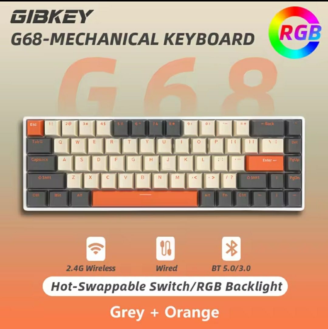 60% Бездротова акумуляторна механічна хотсвапна клавіатура Gibkey G68