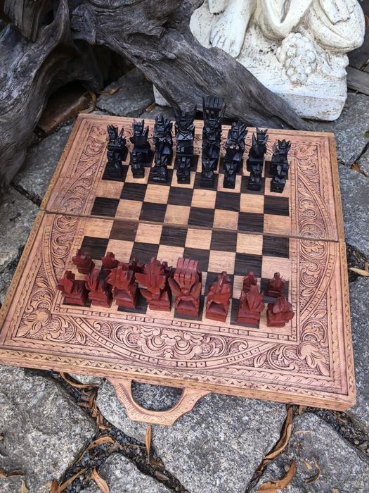 Szachy z Bali, rękodzieło, rzemiosło balijskie, tryktrak UNIKAT